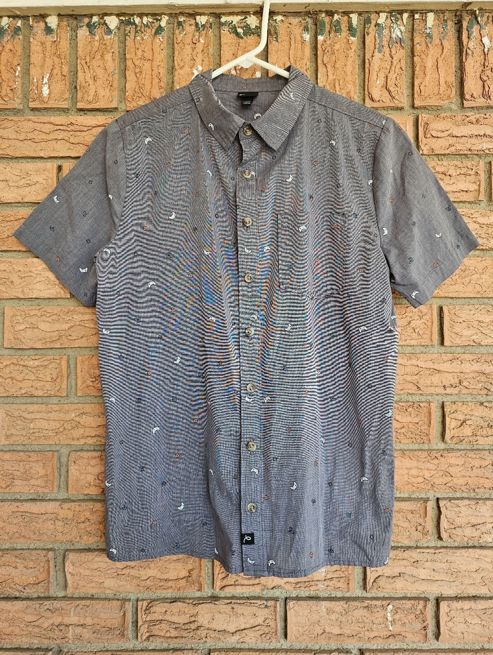 Art Class Gray Gaming Micro Print Button Down Shirt Size L(12/14)